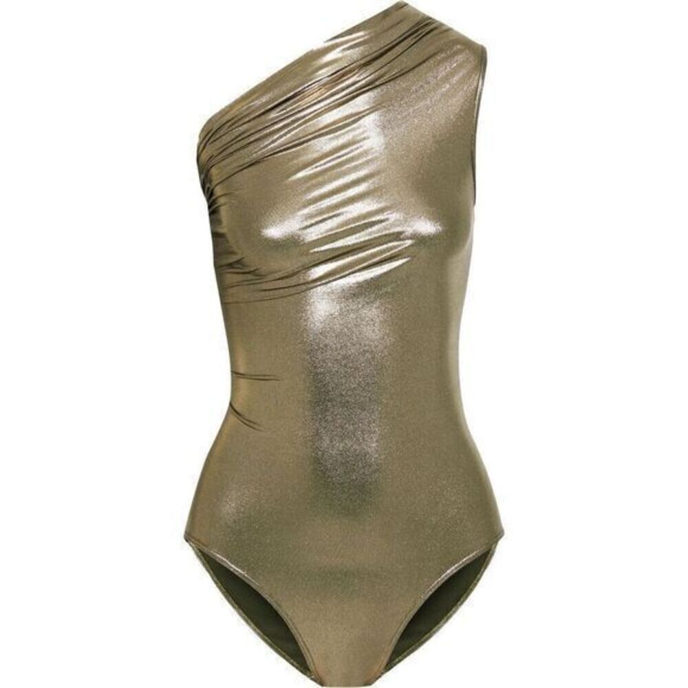 Rick Owens Athena Metallic One Shoulder Stretched Swimsuit